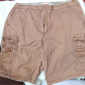 Plugg Men's Brown Cargo Shorts Cotton Canvas Solid Flat Front Zip Cargo Pockets
